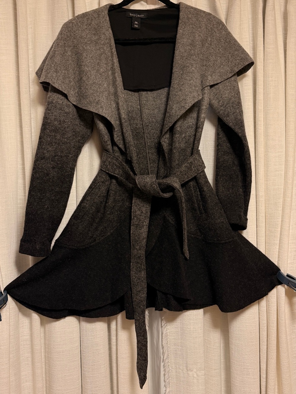 XS White House Black Market Gray Ombre Belted Cascade Cardigan